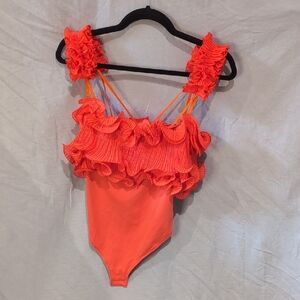 Vibrant Orange Ruffled Bodysuit